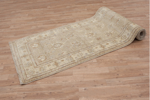 100% Wool Beige Afghan Veg Dye Rug AVE047097 302x83 Handknotted in Afghanistan with a 5mm pile