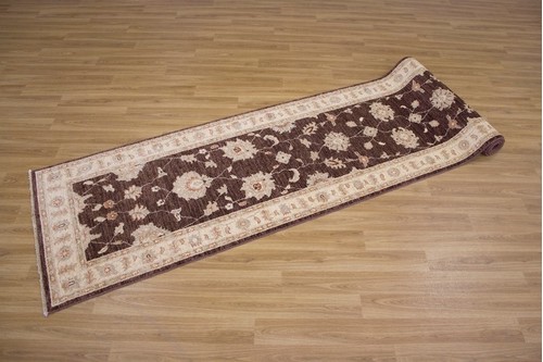 100% Wool Brown Afghan Veg Dye Rug AVE048053 3.50 x .78 Handknotted in Afghanistan with a 6mm pile