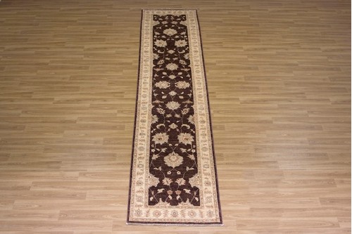 100% Wool Brown Afghan Veg Dye Rug AVE048053 3.57 x .78 Handknotted in Afghanistan with a 6mm pile