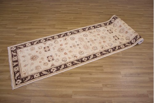 100% Wool Cream Afghan Veg Dye Rug AVE048054 3.66 X .83 Handknotted in Afghanistan with a 6mm pile