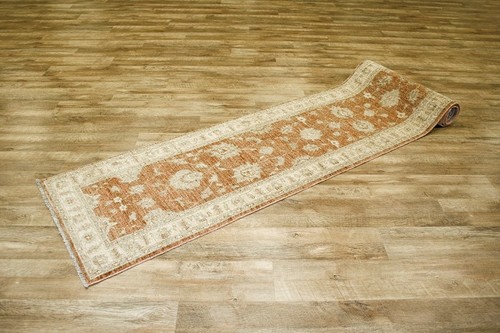 100% Wool Rust Afghan Veg Dye Rug AVE048074 351 x 75 Handknotted in Afghanistan with a 6mm pile