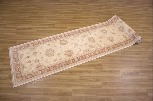 100% Wool Cream Afghan Veg Dye Rug AVE048082 3.45 x .78 Handknotted in Afghanistan with a 6mm pile