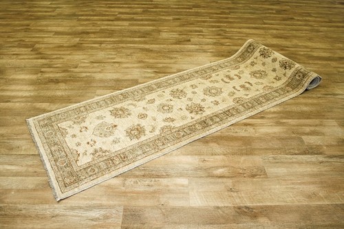 100% Wool Cream Afghan Veg Dye Rug AVE048090 337 x 83 Handknotted in Afghanistan with a 6mm pile