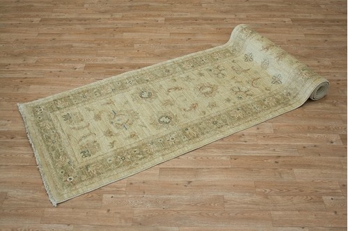 100% Wool Cream Afghan Veg Dye Rug AVE048098 3.48 x .78 Handknotted in Afghanistan with a 6mm pile