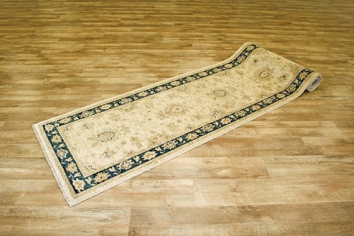 100% Wool Cream Afghan Veg Dye Rug AVE050C84 452 x 87 Handknotted in Afghanistan with a 6mm pile