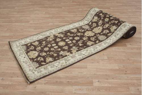 100% Wool Brown Afghan Veg Dye Rug AVE054053 577x81 Handknotted in Afghanistan with a 5mm pile