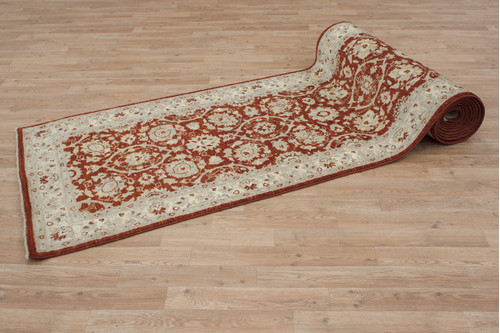 100% Wool Red Afghan Veg Dye Rug AVE054070 567x81 Handknotted in Afghanistan with a 5mm pile