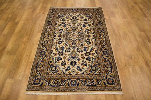100% Wool Cream Persian Kashan Rug KES014044 163 x 99 Handknotted in Iran with a 15mm pile