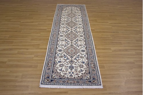 100% Wool Cream Persian Kashan Rug KES047044 2.85 x .82 Handknotted in Iran with a 15mm pile
