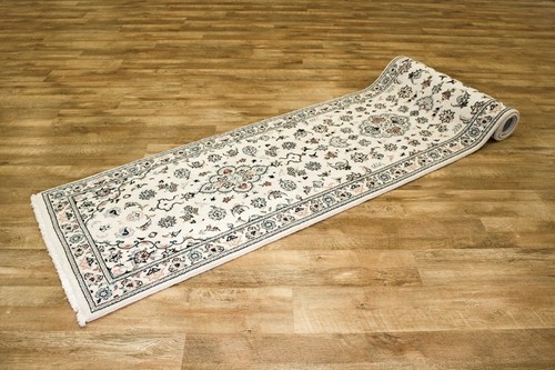 100% Wool Cream Persian Golbaft Rug PGO048044 345 x 81 Handknotted in Iran with a 17mm pile