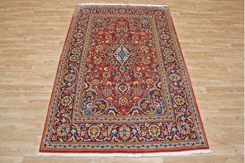 100% Wool Red Persian Keshan Rug PKE019F52 2.13 x 1.30 Handknotted in Iran with a 13mm pile