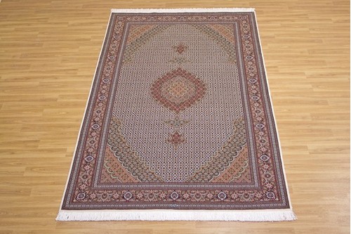 100% Wool Cream Persian Mahi Tabriz Rug PMT022082 2.82 x 1.70 Handknotted in Iran with a 12mm pile