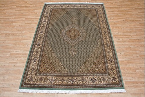 100% Wool Green Persian Mahi Tabriz Rug PMT023091 3.06 x 2.05 Handknotted in Iran with a 12mm pile