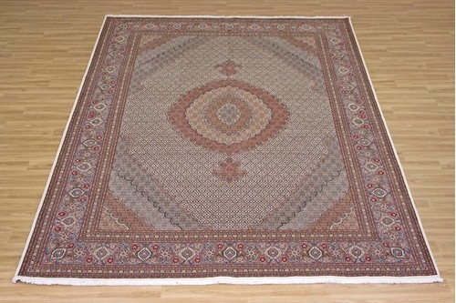 100% Wool Cream Persian Mahi Tabriz Rug QMT027094 3.44 x 2.51 Handknotted in Iran with a 12mm pile