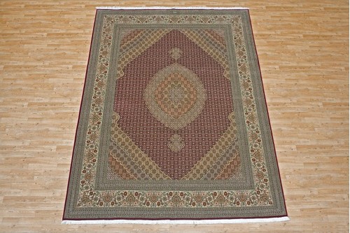 100% Wool Red Persian Mahi Tabriz Rug PMT027101 3.51 x 2.53 Handknotted in Iran with a 12mm pile