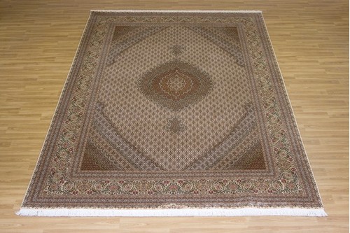 100% Wool Cream Persian Mahi Tabriz Rug QMT027F75 3.59 x 2.50 Handknotted in Iran with a 12mm pile