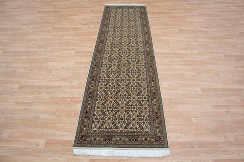 100% Wool Cream Persian Mahi Tabriz Rug PMT047094 300 x 80 Handknotted in Iran with a 12mm pile