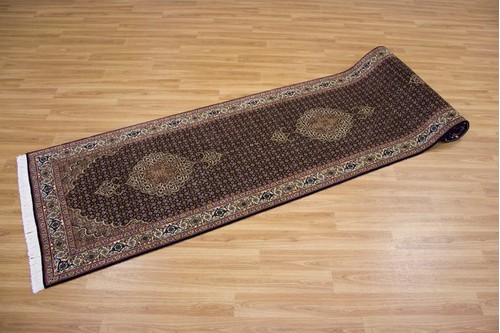 100% Wool Black Persian Mahi Tabriz Rug PMT049104 4.08 x .78 Handknotted in Iran with a 12mm pile