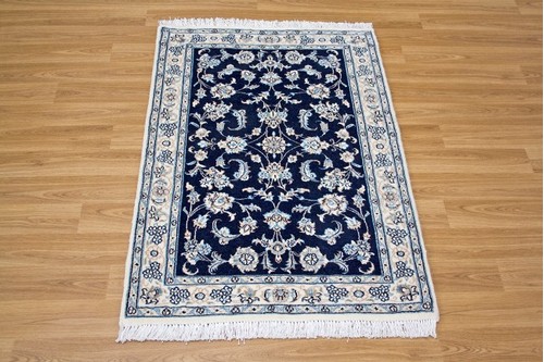 100% Wool Blue Persian Nain Rug PNA010046 1.17 x .77 Handknotted in Iran with a 12mm pile