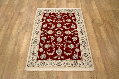 100% Wool Red Persian Nain Rug PNA011052 119 x 80 Handknotted in Iran with a 12mm pile