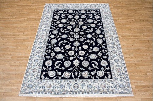 100% Wool Blue Persian Nain Rug PNA023F46 2.97 x 2.00 Handknotted in Iran with a 12mm pile