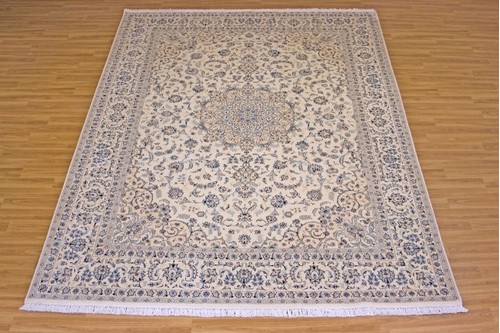 100% Wool Cream Persian Nain Rug PNA027F44 3.52 x 2.51 Handknotted in Iran with a 12mm pile