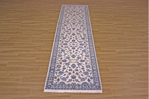 100% Wool Cream Persian Nain Rug PNA047F44 2.35 x .70 Handknotted in Iran with a 12mm pile