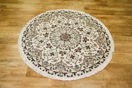 100% Wool Cream Persian Nain Rug PNA071F44 100 x 100 Handknotted in Iran with a 12mm pile