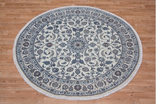 100% Wool Cream Persian Nain Rug PNA072F44 1.93 x 1.93 Handknotted in Iran with a 12mm pile