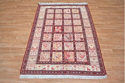 100% Wool Cream Persian Souzami Kelim Rug PSO019000 1.90 x 1.23 Handknotted in Iran with a 6mm pile