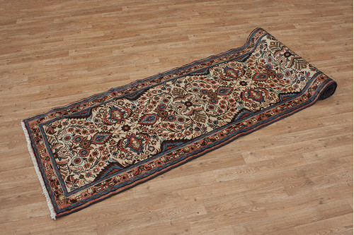 100% Wool Multi Persian Sarouk Rug SAR049CHE 385x80 Handknotted in Iran with a pile