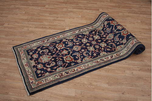 100% Wool Black Persian Sarouk Rug SAR049CHE 415x88 Handknotted in Iran with a pile