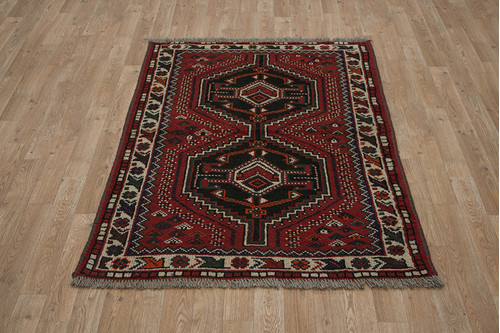 100% Wool Red Persian Shiraz Rug SHZ014CHE 150x99 Handknotted in Iran with a pile