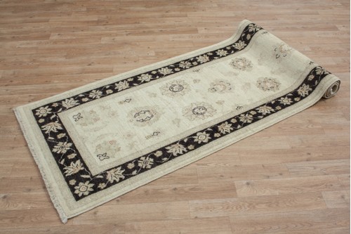 100% Wool Cream coloured Afghan Veg Dye Rug AVE044029 250x78 Handknotted in Afghanistan with a 6mm pile