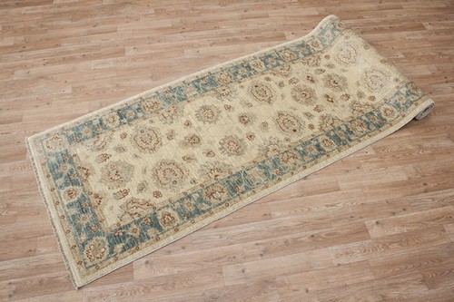 100% Wool Cream Afghan Veg Dye Rug AVE047071 2.92x.85 Handknotted in Afghanistan with a 6mm pile