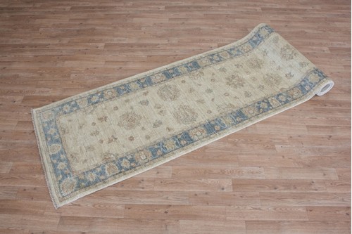 100% Wool Cream Afghan Veg Dye Rug AVE048084 341 x 82 Handknotted in Afghanistan with a 6mm pile