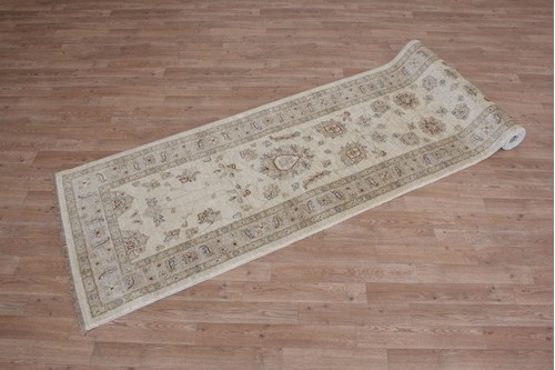 100% Wool Cream Afghan Veg Dye Rug AVE048098 346 x 81 Handknotted in Afghanistan with a 6mm pile