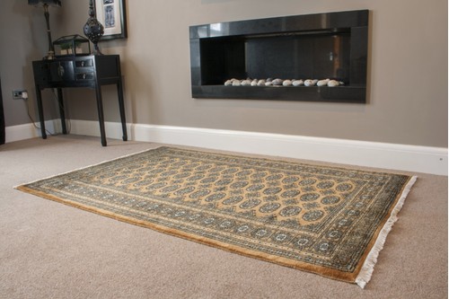 100% Wool Gold Fine Pakistan Bokhara Rug Design Handknotted in Pakistan with a 10mm pile