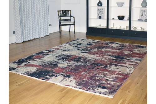 80% Wool/20% Silk Multi Ella Claire Rug Design Handknotted in India with a 12mm pile