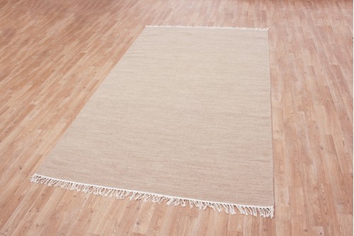 Wool woven onto Cotton Brown Indian Dhurrie Rug Handmade in India with a 5mm pile