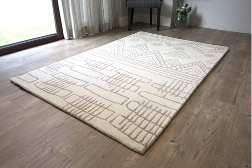 100% WOOL Cream Moroccan Style Tribal Rug Handmade in India with a pile
