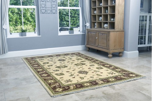 100% Wool Cream Indian Ziegler Rug Design Handmade in India with a 18mm pile
