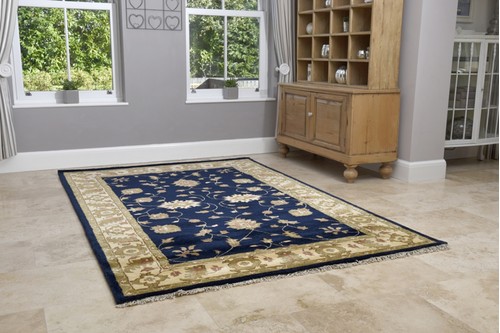 100% Wool Blue Indian Ziegler Rug Design Handmade in India with a 18mm pile