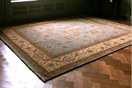 100% Twisted Argentine Wool Blue Jaipur Gazni Indian Rug Design Handknotted in India with a 12mm pile