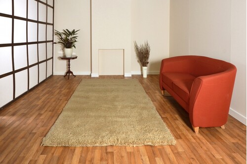 100% Wool Gold Lippa Handmade Woollen Shaggy Rug Handwoven in India with a 40mm pile