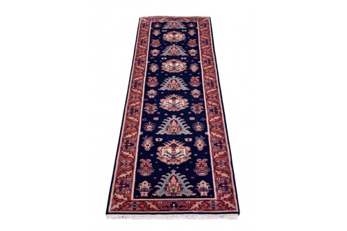 100% Wool Blue Indo Persian Shervan Rug Design Handknotted in India with a 15mm pile Image 4
