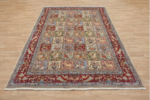 100% Wool Multi coloured Persian Moud Rug PMO023PAN 296x200 Handknotted in Iran with a 20mm pile