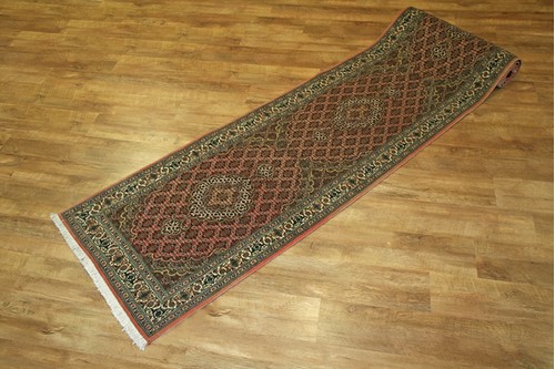 100% Wool Rose Persian Mahi Tabriz Rug PMT049095 4.02 x .82 RUNNER Handknotted in Iran with a 12mm pile
