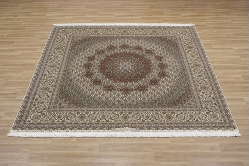 100% Wool Cream Persian Mahi Tabriz Rug PMT093MFC 208 x 197 Handknotted in Iran with a 12mm pile