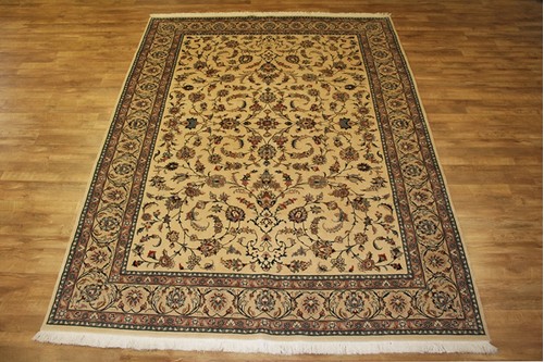 100% Wool Cream Persian Nain Rug PNA027044 3.54 x 2.58 Handknotted in Iran with a 12mm pile
